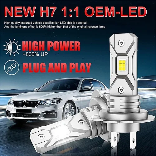 صورة Kit 2 Ampoules LED H7 Mini Turbo CSP 5570 Canbus – 6000K Blanc Froid – 12V – Haute Luminosité 1